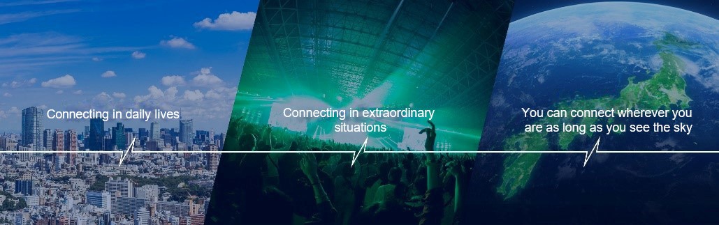Connecting in daily lives, Connecting in extraordinary situations, You can connect wherever you are as long as you see the sky