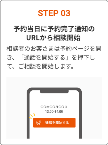 STEP 03 予約当日に予約完了通知のURLから相談開始