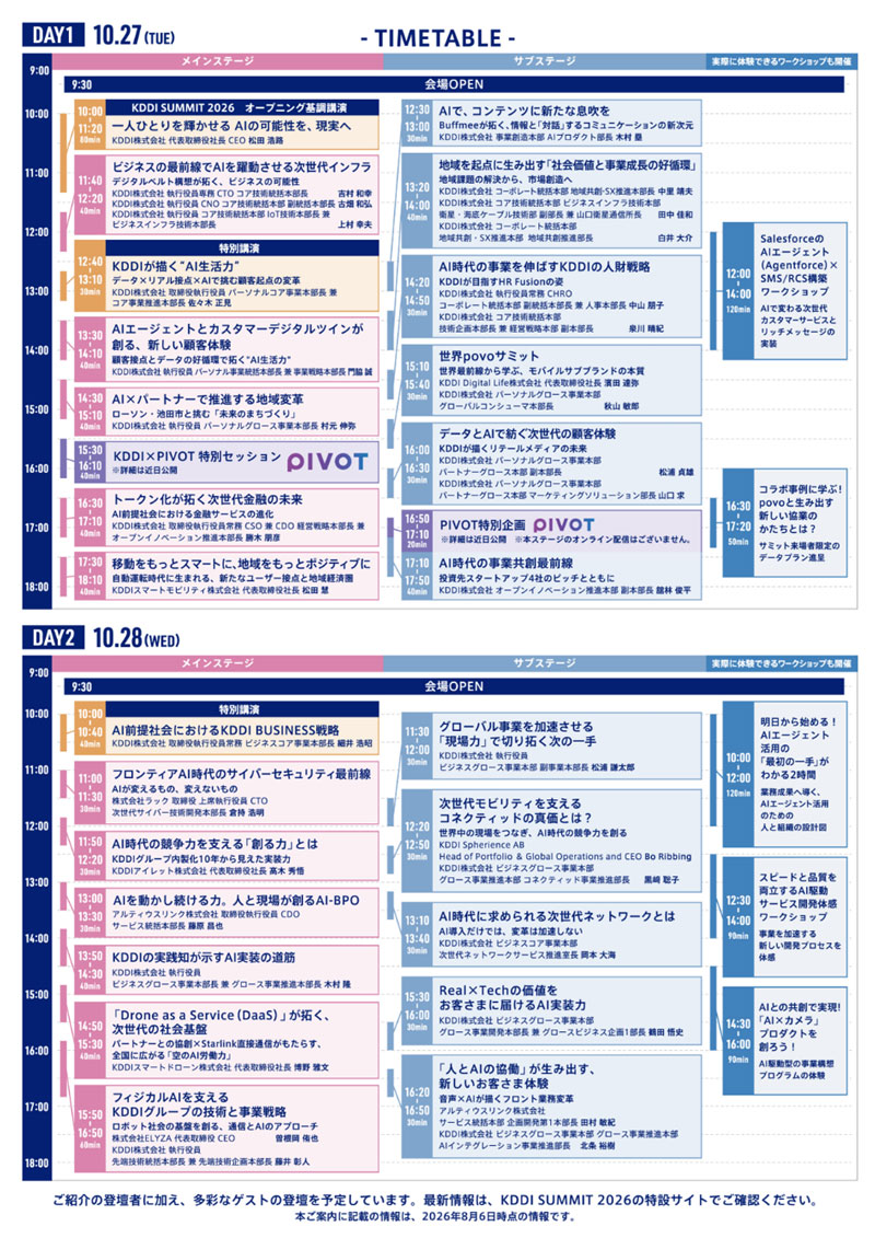 KDDI SUMMIT 2026タイムテーブル